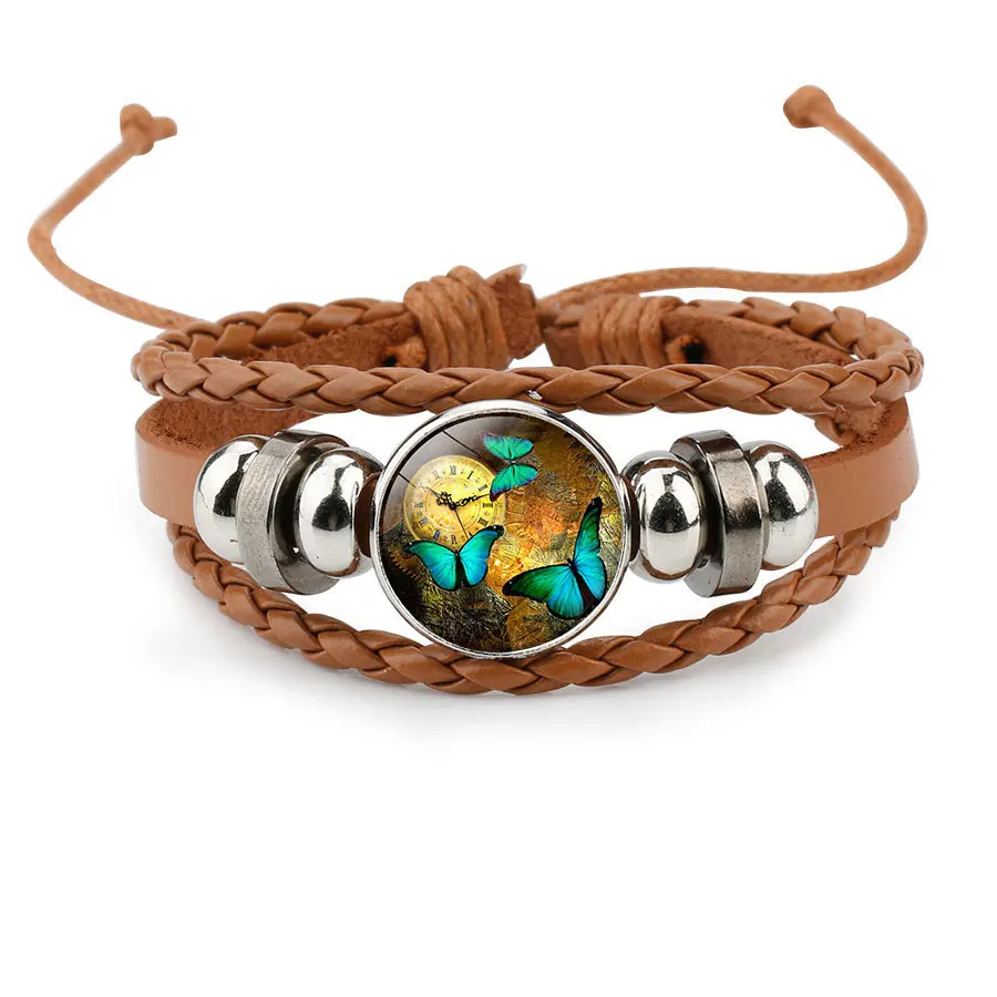 Новинка 6 цветов кожаные браслеты с бабочкой многослойные повседневные модные