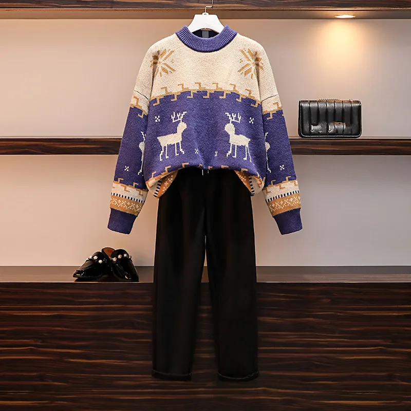 Женский модельный комплект из Свитера и брюк осенне зимний Свободный пуловер