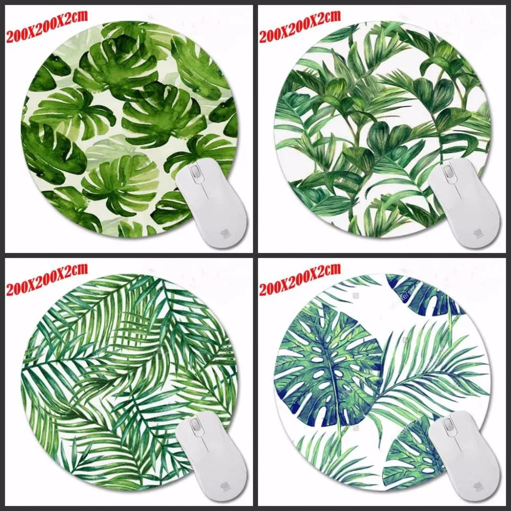 Коврик для компьютерной мыши XGZ с зелеными листьями Круглый нескользящий 200*200*2 мм