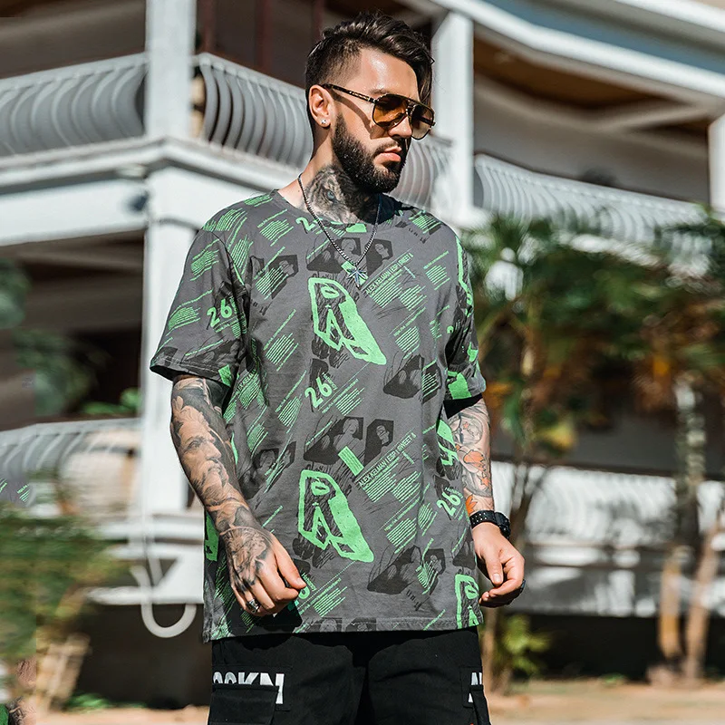

New 2021 Fashion Letter Print Oversized T Shirt Men Loose T-shirt Fat man Tops Crew Neck Cotton Casual Tee Shirt Clothes