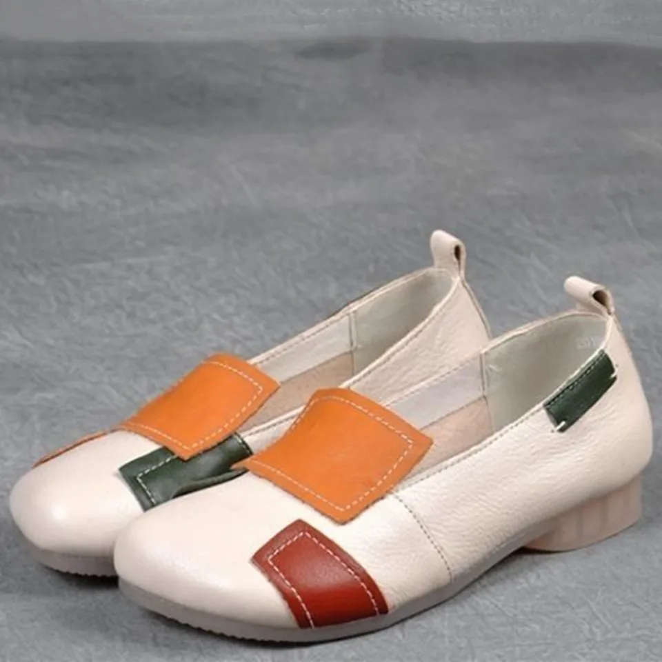 

Лоферы женские из ПУ кожи, милые коричневые туфли с круглым носком, без застежки, удобные, бежевые, весна-лето E9332