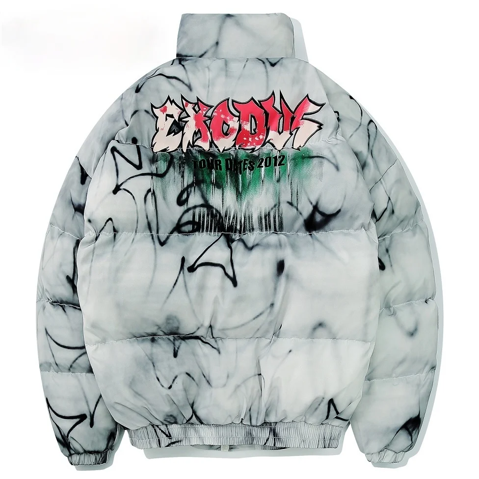 

Мужская одежда с принтом граффити 2020, Зимняя Толстая модная повседневная Уличная куртка в стиле хип-хоп на молнии с карманами, пальто с хлоп...