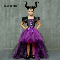 evil queen girls tutu dress and horns halloween cosplay witch costume for kids party dress children christmas clothes
