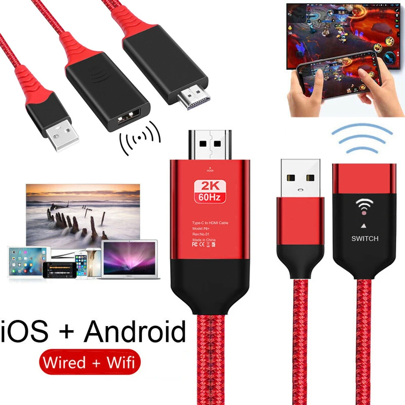 USB беспроводной Wi Fi 2 в 1 HDTV HD кабель дисплей адаптер видео для iPhone 11 12 Pro Samsung XiaoMi Huawei