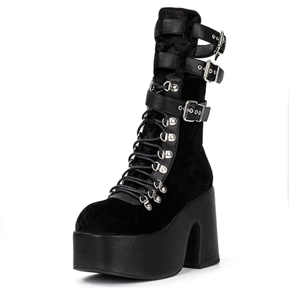 

Женские мотоциклетные ботинки на средней платформе, готические ботинки на массивном каблуке, Осень-зима 2021