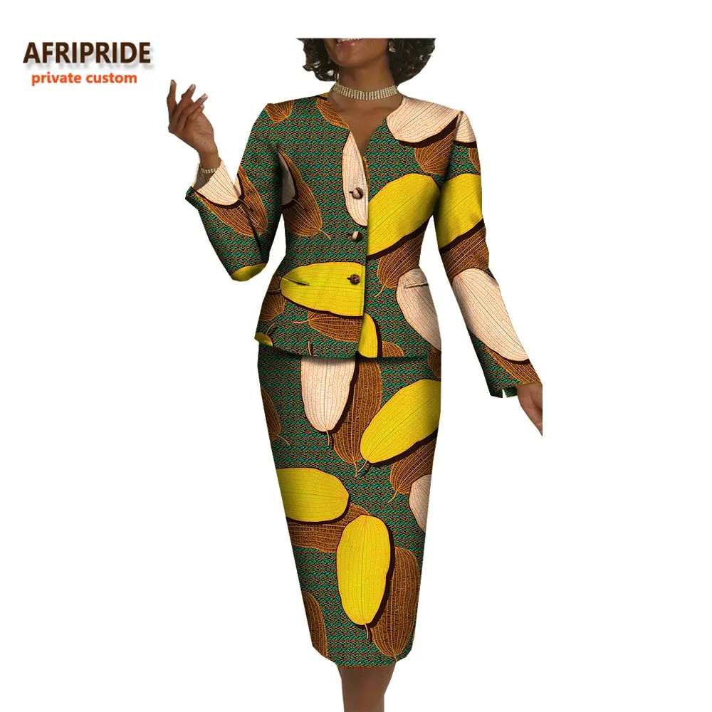 Afripride женский офисный Блейзер костюм Африканский принт AFRIPRIDE полный рукав однобортный Топ+ юбка-карандаш до колен A722657 - Цвет: 561J