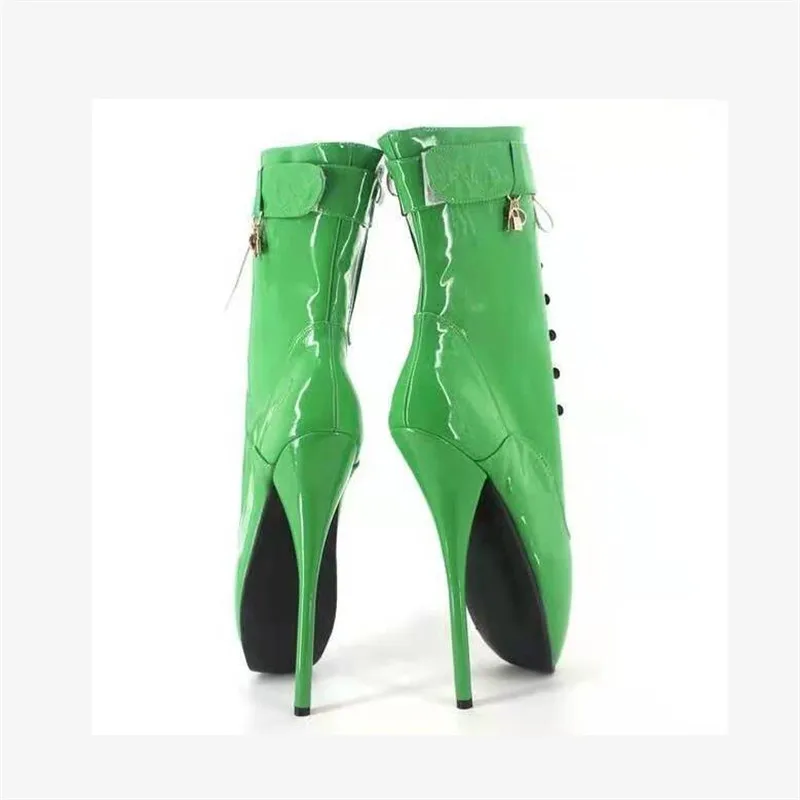 

2021 new sexy ballet women's boots genuine lace-up ankle boots 18CM high heels pole dance leather boots 5-14 15 BBZAI
