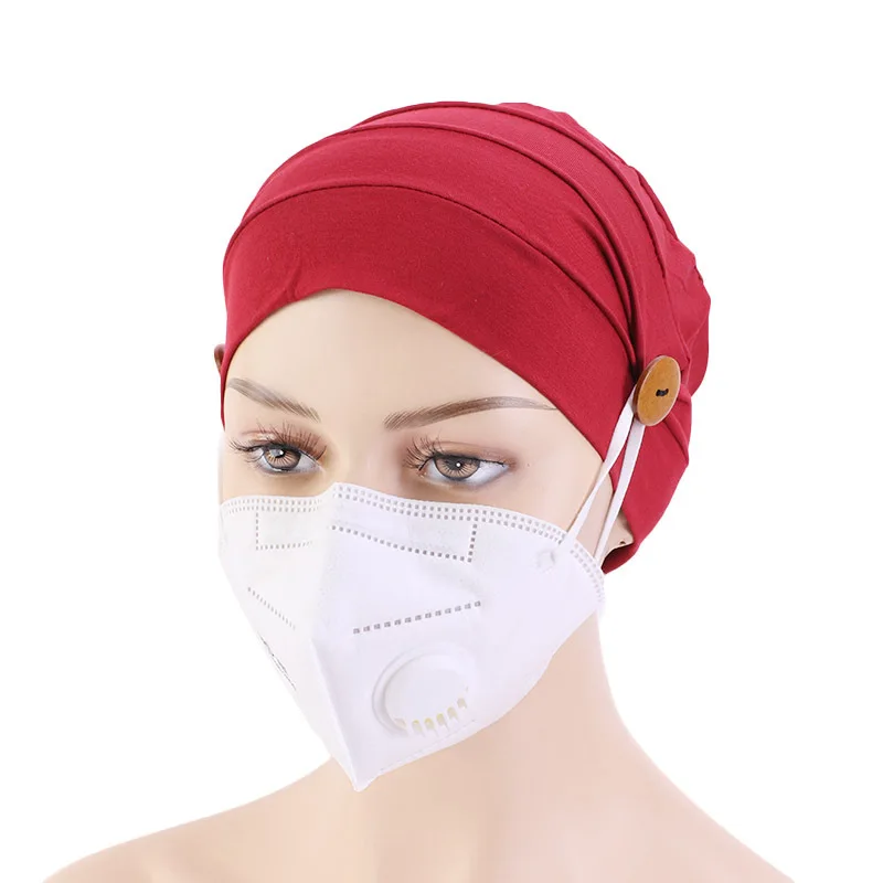 

Anti-Le Mask Hat Nurse Hat Anti-Le Button Turban Hat Bamboo Fiber Modale Cotton Chemotherapy Hat
