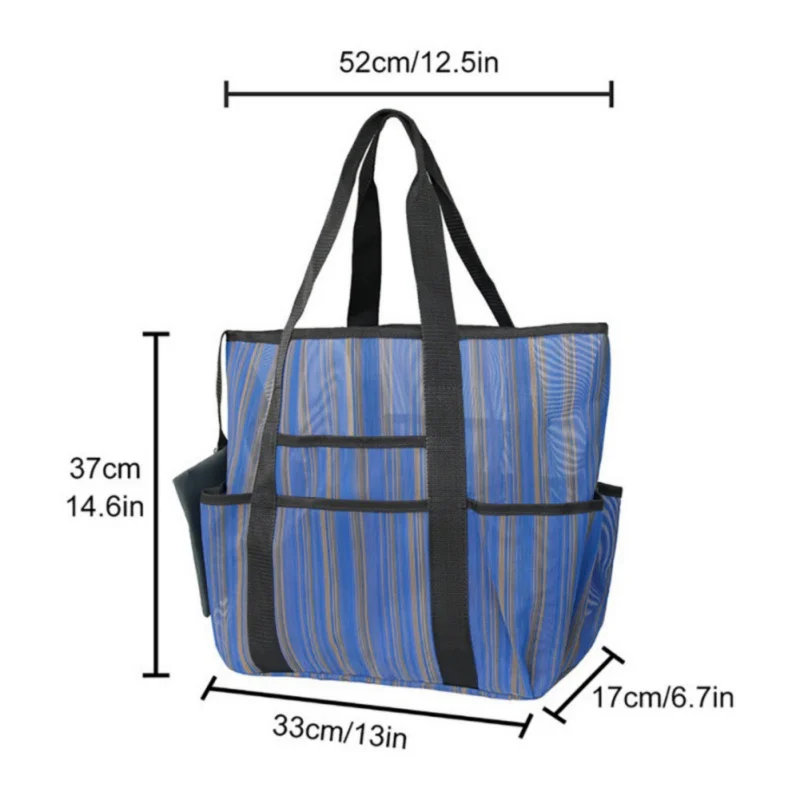 

High Capacity Women Mesh Stripe Bag Double-layer Shoulder Handbag Dirty Clothes Storage Bag Picnic Beach Bags New