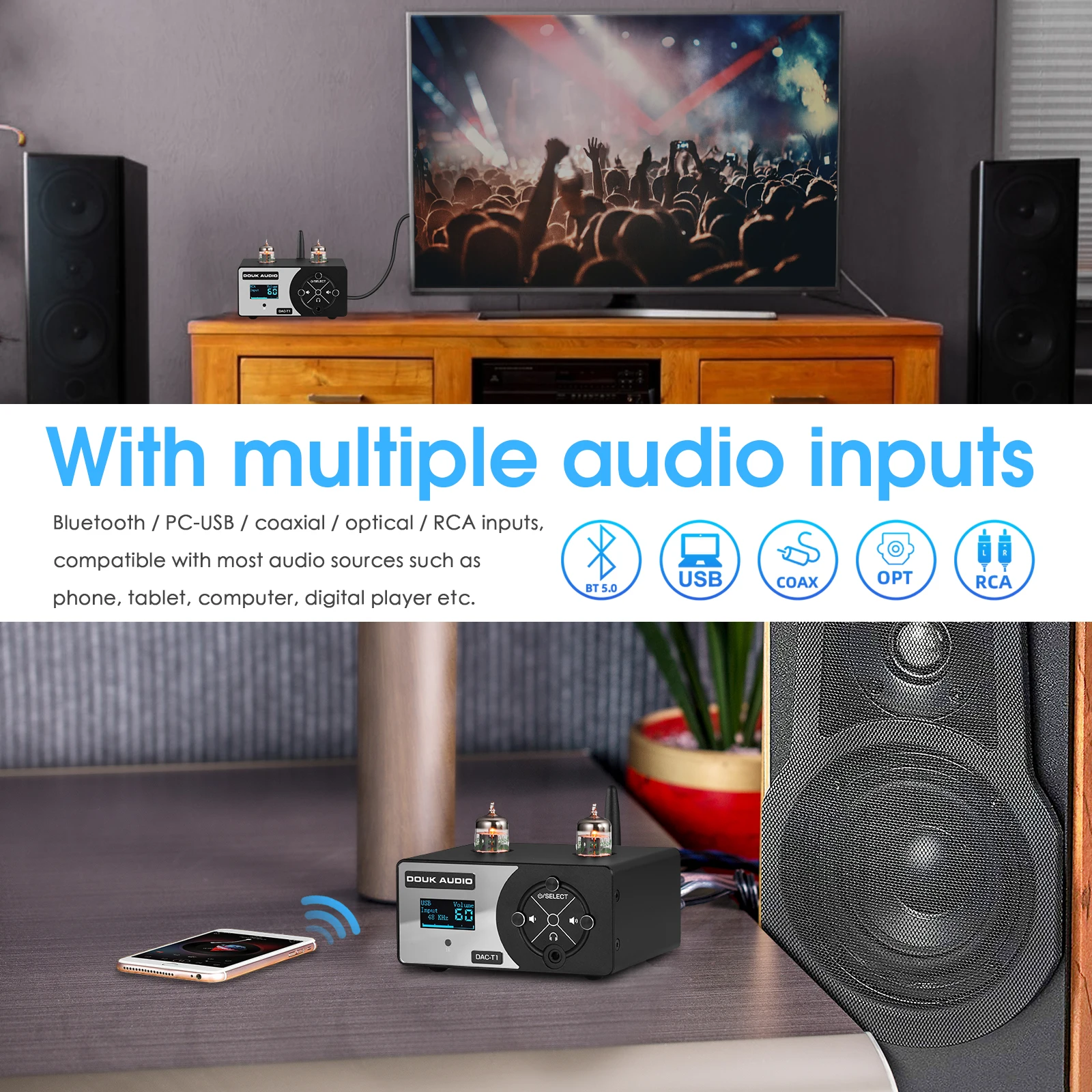 Усилитель для наушников Douk Audio HiFi JAN5654 USB ЦАП Bluetooth 5 0 приемник S/PDIF D/A 24 бит/192 кГц |