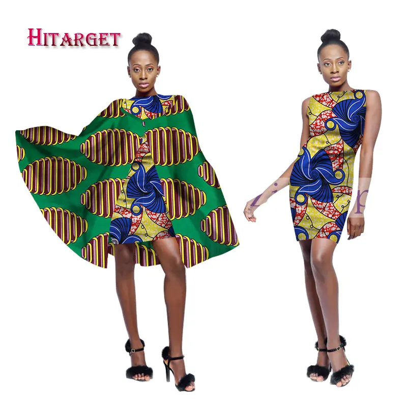 

2019 New African Wax Print Dresses for Women Bazin Riche Africa Sexy Dresses and Shawl 2pcs Dashiki African dashiki dress WY1724