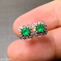 kjjeaxcmy fine jewelry 925 silver natural emerald new girl fashion earrings ear stud support test chinese style with box