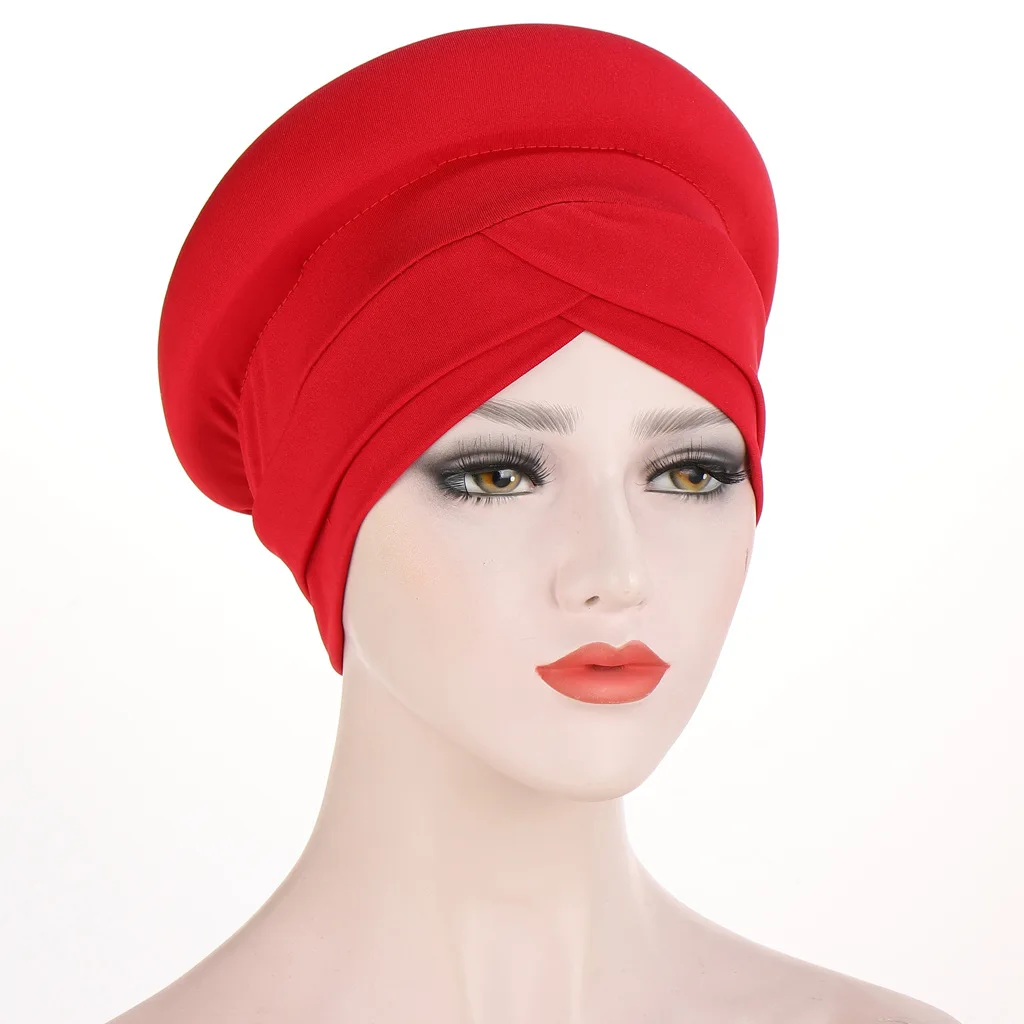 

New Solid Color Forehead Cross Hijab Bonnet Muslim Woman Wrap Head Scarf Turban Hat Ready to Wear Inner Hijabs Arab Headdress