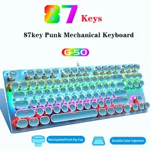 Electroplating Punk Mechanical Keyboard 87 Keys Blue Switch Gaming Keyboards 7-Color Backlight Wired Keyboard for Laptop Desktop