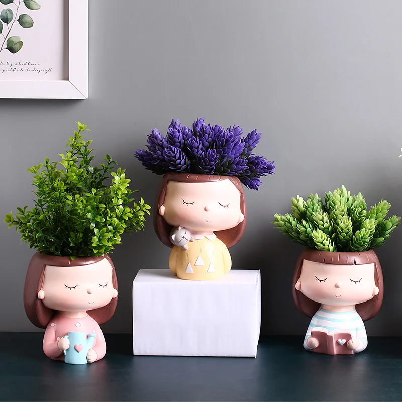 

Creative cute girl succulent planting flower pot indoor balcony decoration decoration home decoration desktop potted plant