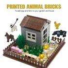 Кубики MOC милые домашние животные, свиньи, курица, Полицейские собаки, животные, городские аксессуары, детали для сада, совместимы с игрушками