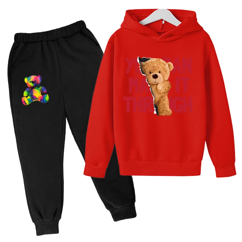 

Bear print Hoodie Set Boys' and girls' Sweatshirt 2021 children's casual suit cartoon long sleeve Hoodie children's wear