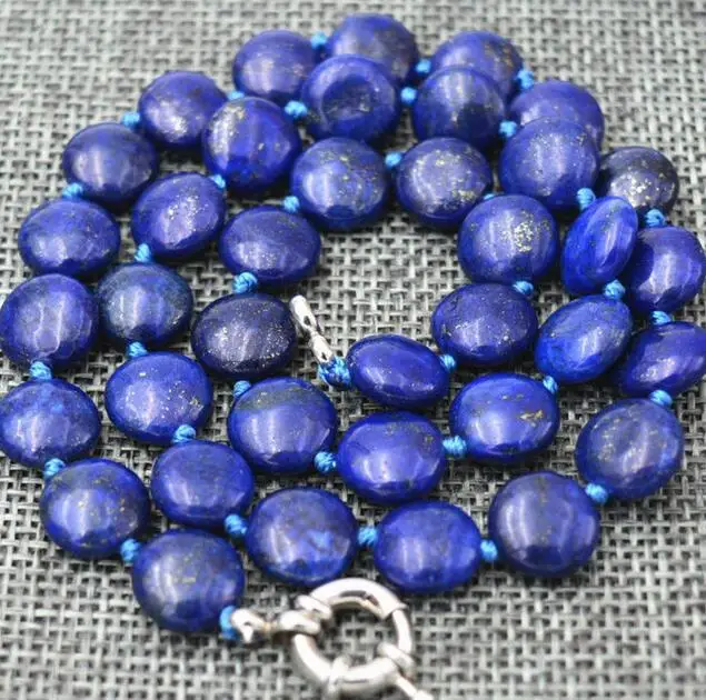 

Long 36" 50" 12mm Blue Lapis Lazuli Coin Beads Necklace AAA