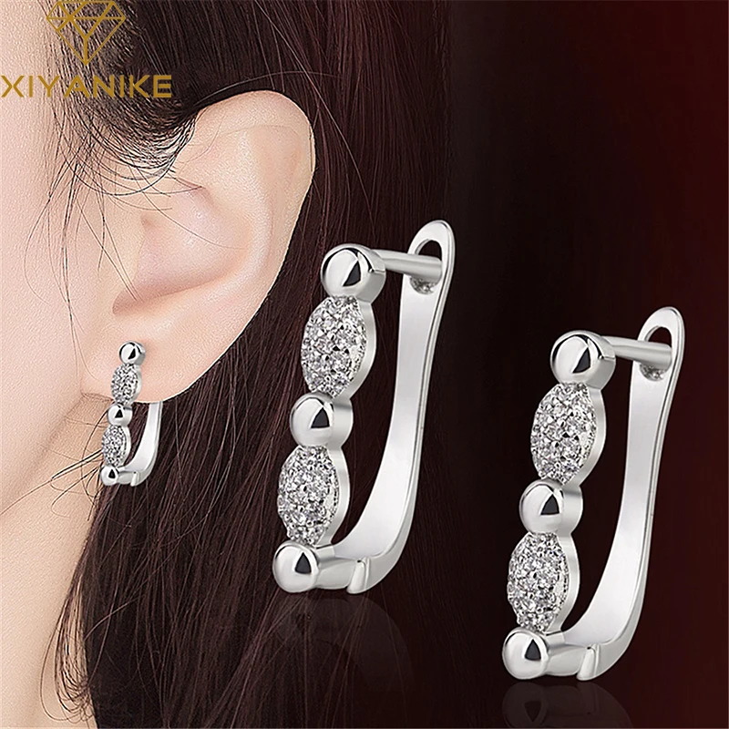 

XIYANIKE Silver Color Hot Sale AAA Zircon Splicing Hoop Earring Korean Fashion Prevent Allergy Gorgeous Oorbellen Couple