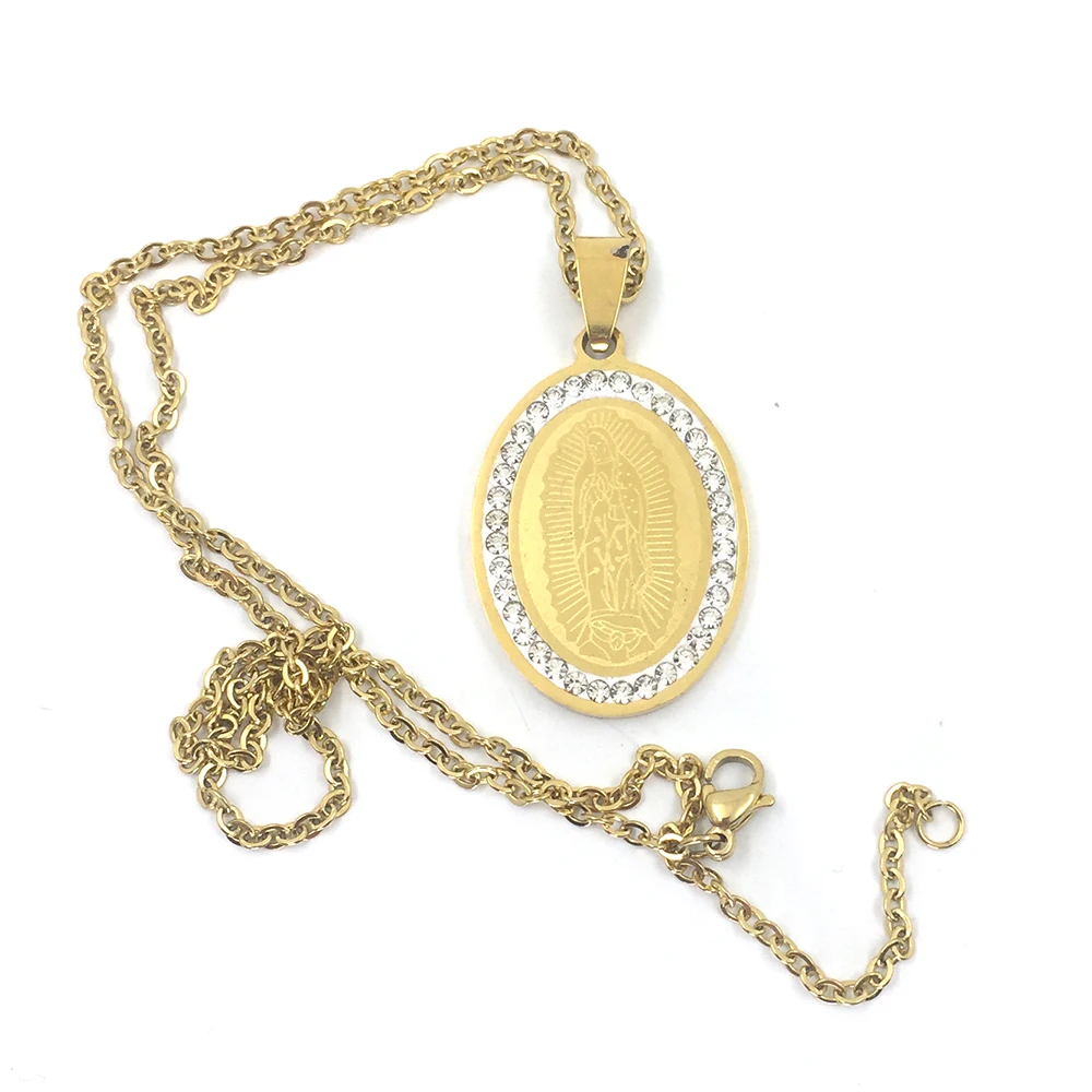 

New Fashion Jewelry Set Stainless Steel Blessed Virgin Mary Chain Pendant Necklaces Earrings for Women Catholic Church Gift