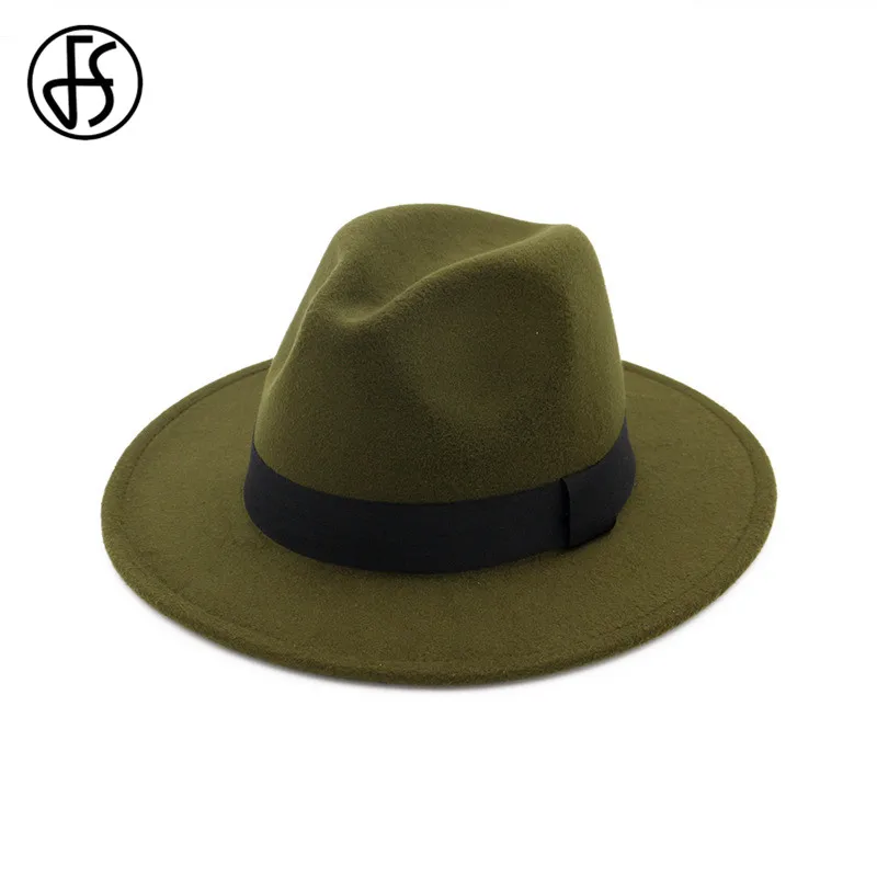 FS унисекс шерстяной фетр джаз черный Шапки для Для мужчин Fedora с лентой женщин