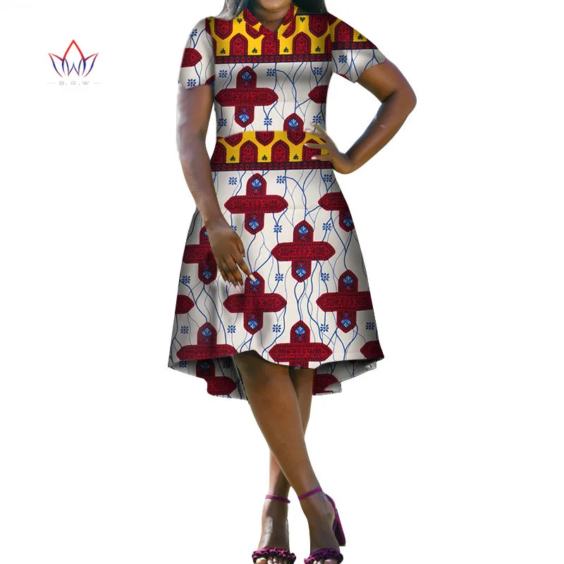 

African Women Clothing Dashiki Bazin Riche Fashion Causal Dress of Summer Succinct Traditional Print V Neck for Lady WY4698