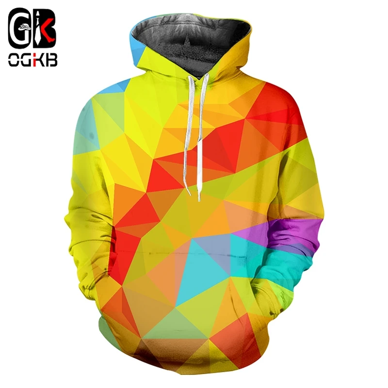 

OGKB Men Hoodies New Arrivals Gothic Print Colorful Geometric Diamond 3d Sweatshirt Hoody Casual O-neck Pullover Blouses