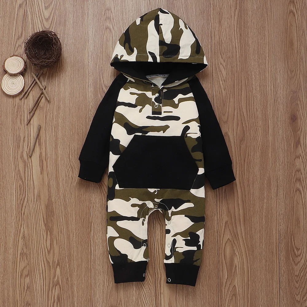 Camo Камуфляжный комбинезон с капюшоном для маленьких мальчиков, камуфляжный комбинезон с длинными рукавами для новорожденных, теплый осенний комбинезон, одежда для мальчиков, D20 - Цвет: Camo
