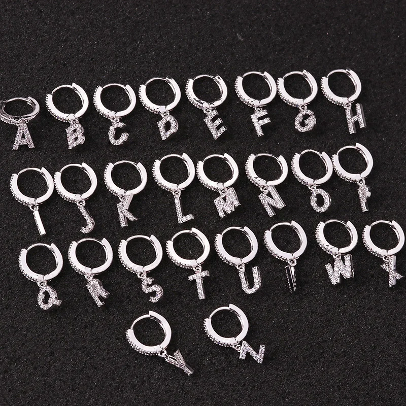 Sellsets 1 Piece Women 26 Initial Letter Gold Silver CZ Circle Hoop Ear Piercing Jewelry Lobe Earrings For Girl | Украшения и