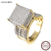 high quality men rings wide square 3d punk zircon ring jewelry paved cz crystal shiny gift for male engagement ring