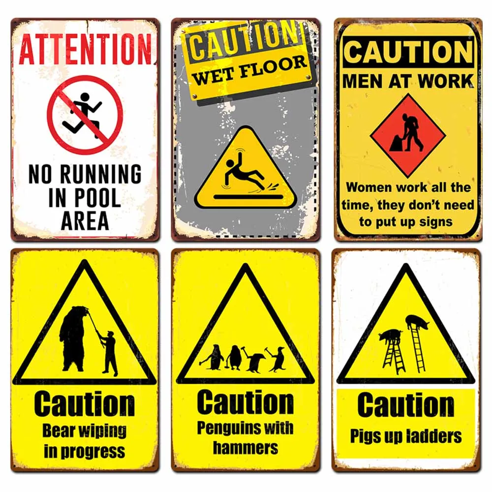 

Caution Vintage Metal Tin Signs Dangerous Metal Poster Warning Retro Plaque Wall Decoration Yard Sign Letters 12 X 8 Inches
