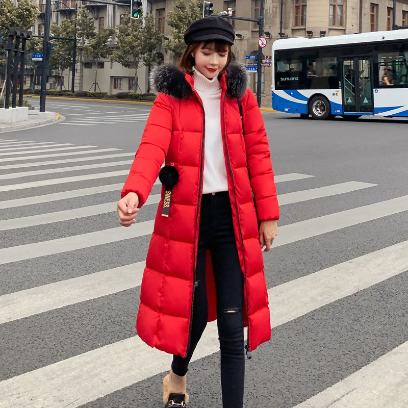 

Female Fur Hooded Parka Jacket Puffer Coat Large Sizes Women Casual Loose Thicken Cotton Warm Long Padded Outerwear
