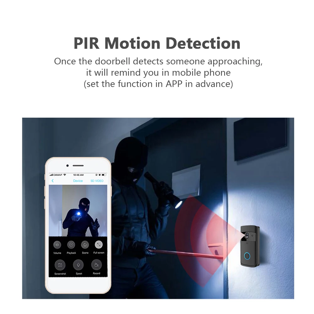 

Smart Doorbell Visual Real-time Intercom Wi-Fi Video Bell PIR Detection Night Vision Talk Home Security Camera Cloud Storage