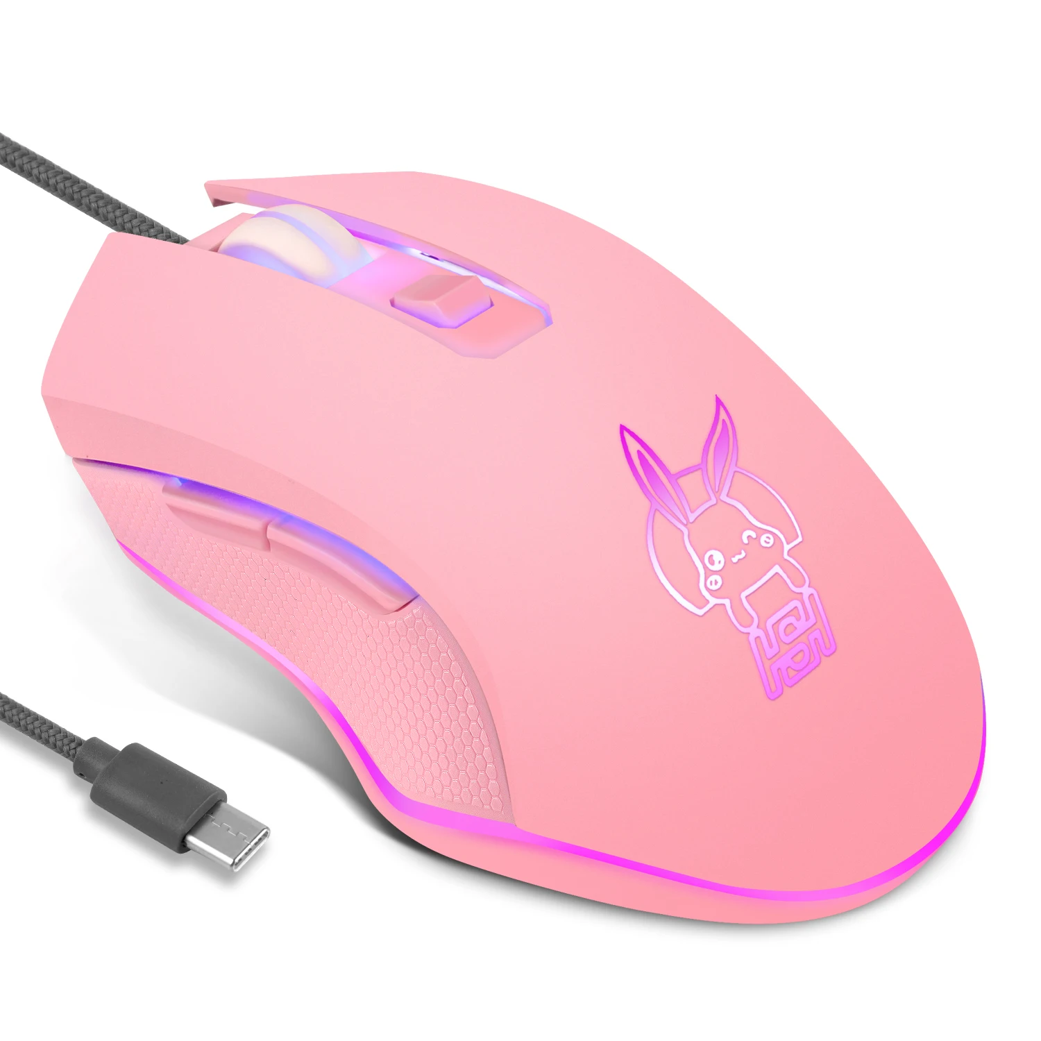 

Cartoon Pink Type-C Wired Mouse USB Optical Computer Mini Mouse Design Gamer Glowing Gaming Mice For Girl Laptop 2400DPI USB