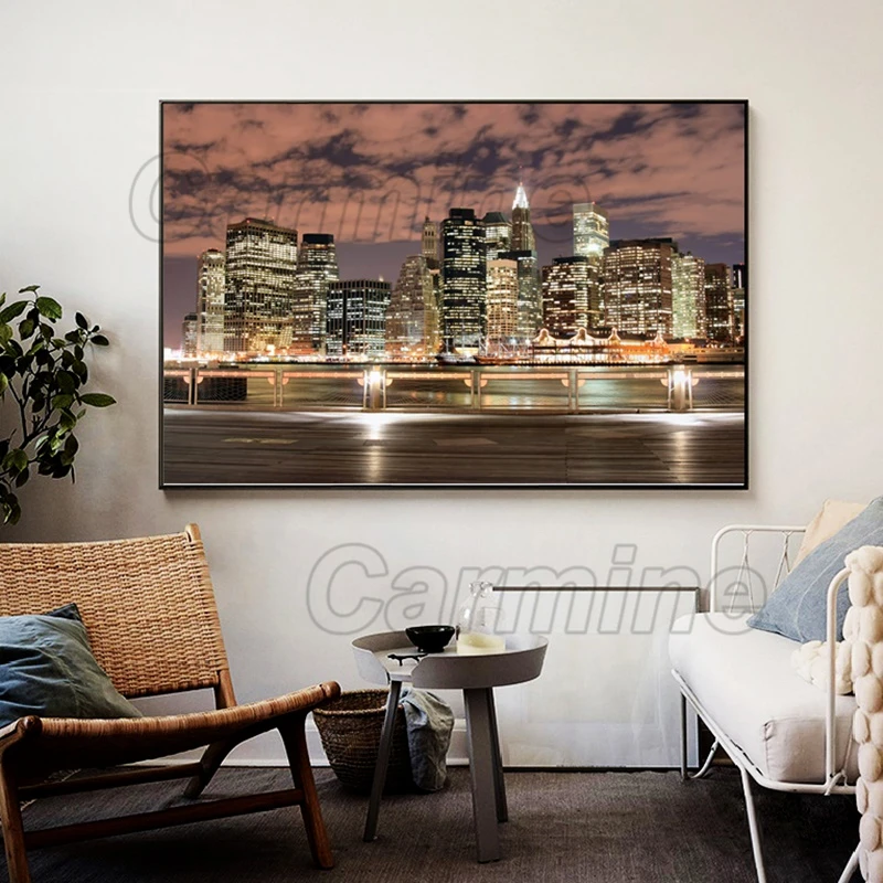 

Landscape Painting Poster City Bridge Night Scenery Hd Print Painting Poster Home Living Room and Bedroom Wall Art Decoration