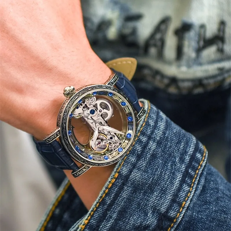 

Creative Double-sided Hollow Transparent Bottom Men's Watch Automatic Mechanical Waterproof Luminous Men Watches Student Watch