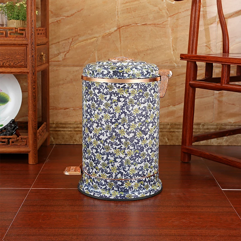 Сине-белые фарфоровые мусорные банки в китайском стиле 6 л/10 л кухонные и офисные