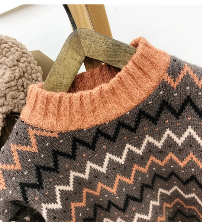 Осенне-зимние свитера для мальчиков, корейский модный толстый свитер с принтом для мальчиков, одежда для малышей, Повседневный пуловер, вязаный свитер