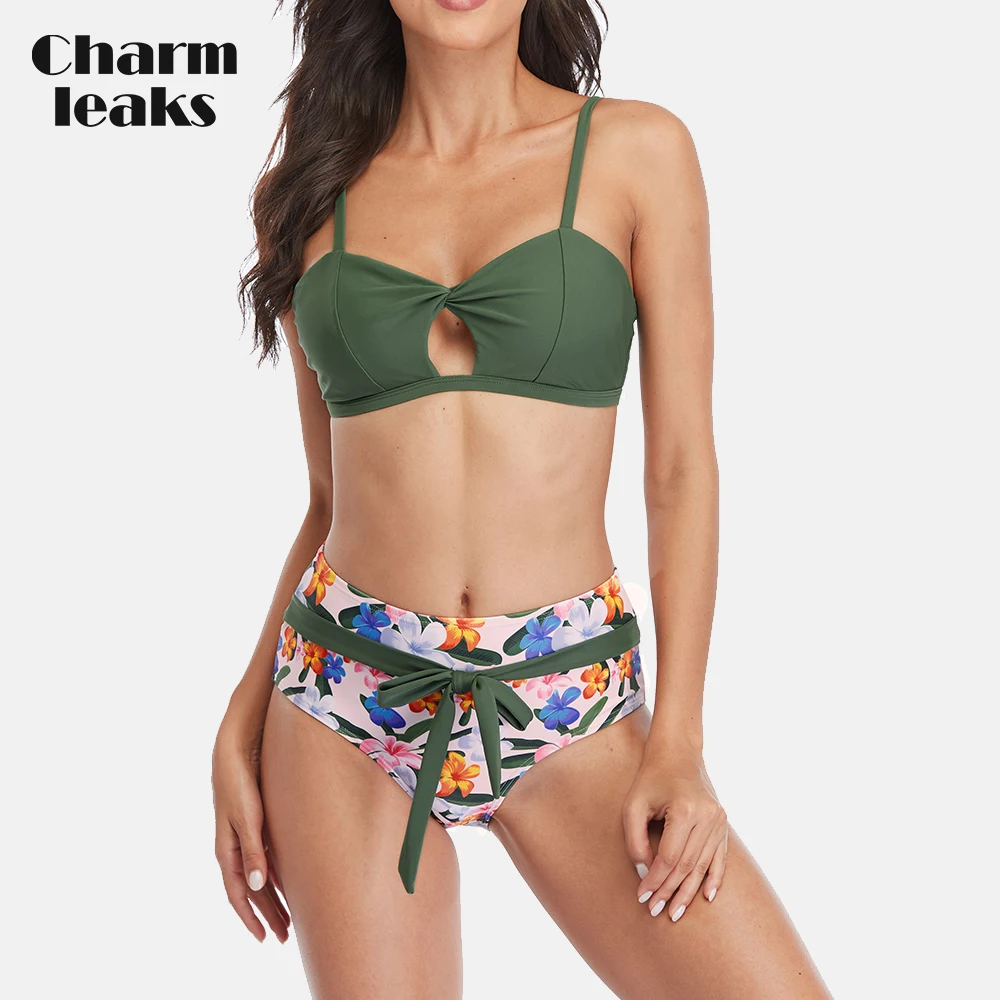

Charmleaks Women Bikini Swimsuit High Waisted Flora Cutel Two Piece Adjustable Swimwear Bathing Suits