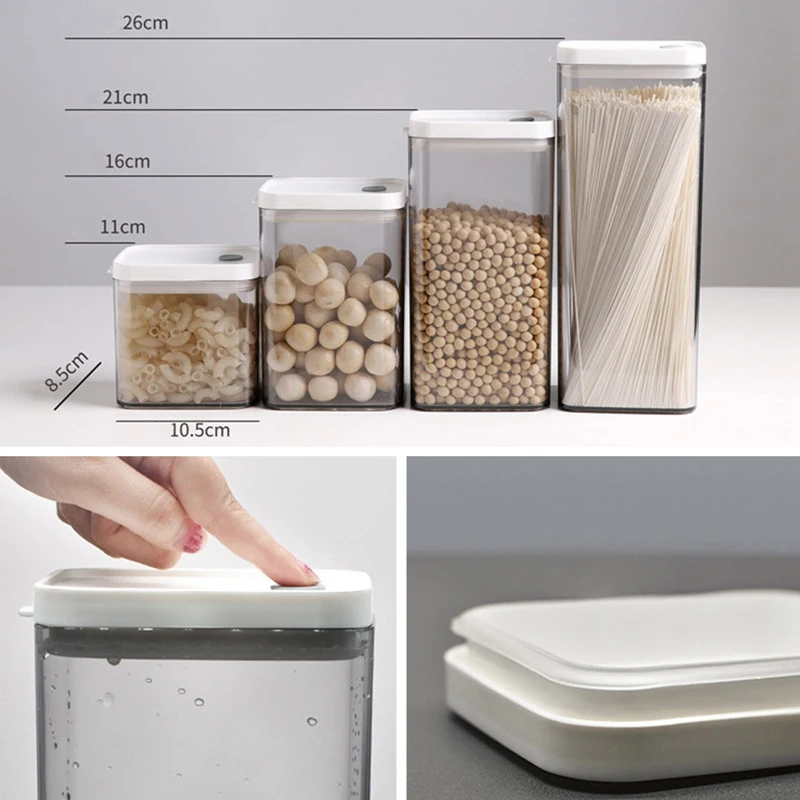 

Household Storage Kitchen Supplies Food Storage Jars Square Grain Storage Jars Transparent Sealed Jars