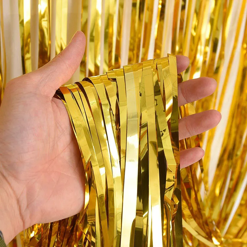 Gold 3,2 футов x 6,5 футов металлическая мишура, фольга, бахрома, занавески, фотобудка, реквизит для дня рождения, свадьбы, девичника, фон - Цвет: Gold