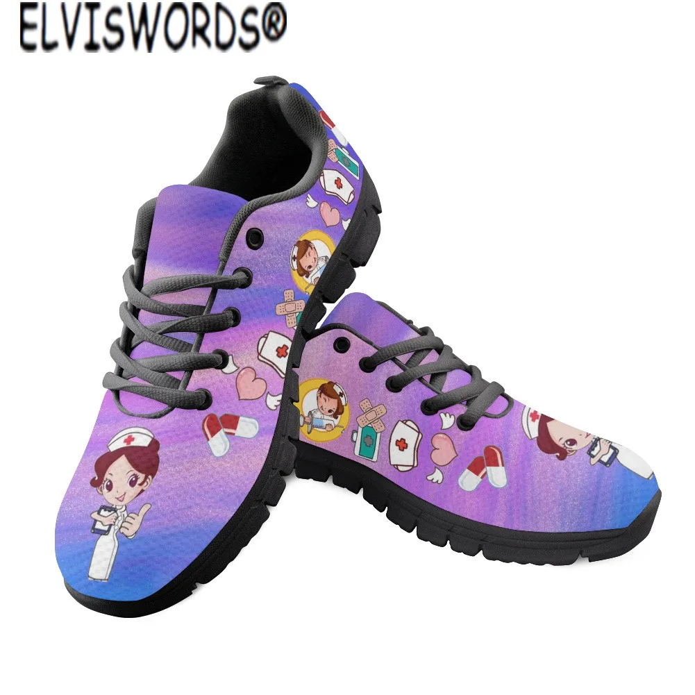 

ELVISWORDS/женские кроссовки с рисунком медсестры; Легкие сетчатые туфли на плоской подошве; Женская обувь на шнуровке; Сезон весна-лето