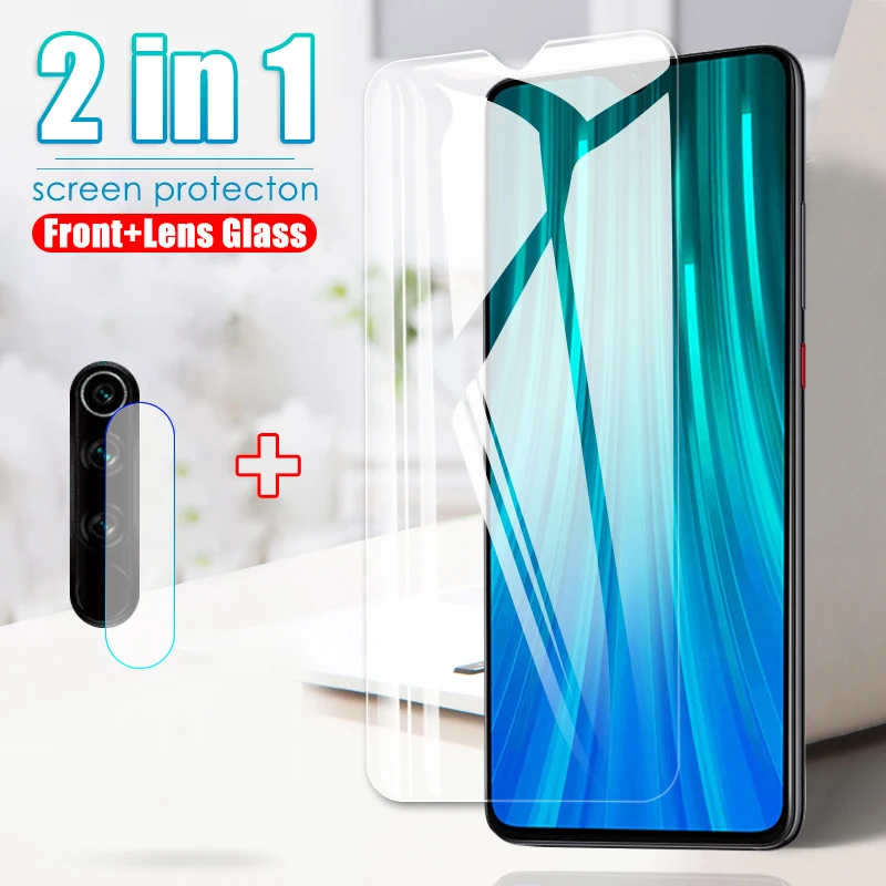 Защитная пленка для экрана из закаленного стекла 2 в 1 Xiaomi Redmi Note 8 7 9 Pro Max 8T 9S 8A 7A HD Full
