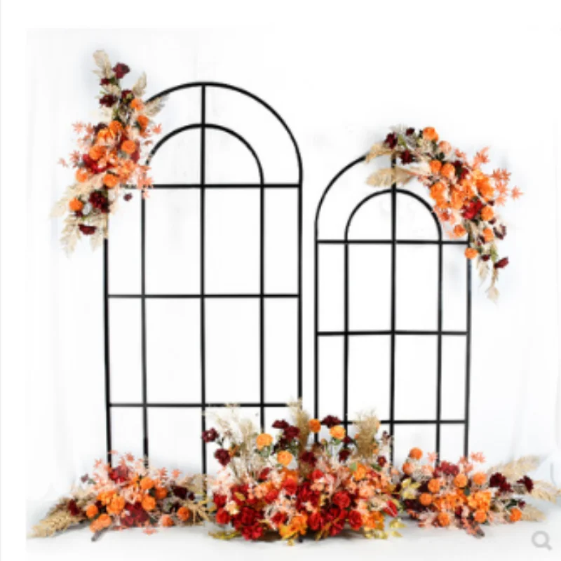 

Wedding stage layout, iron arches, background frame, road guide, back decorative flowers balloon arch kit wedding props