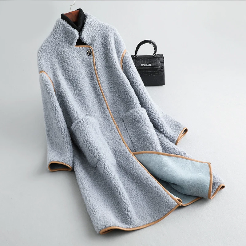 blue Зимнее женское меховое пальто из 18% шерсти, смешанный Акрил, Полиэстер, теплая куртка, меховое пальто для девочек, Женская куртка, пальто A19078 - Цвет: blue