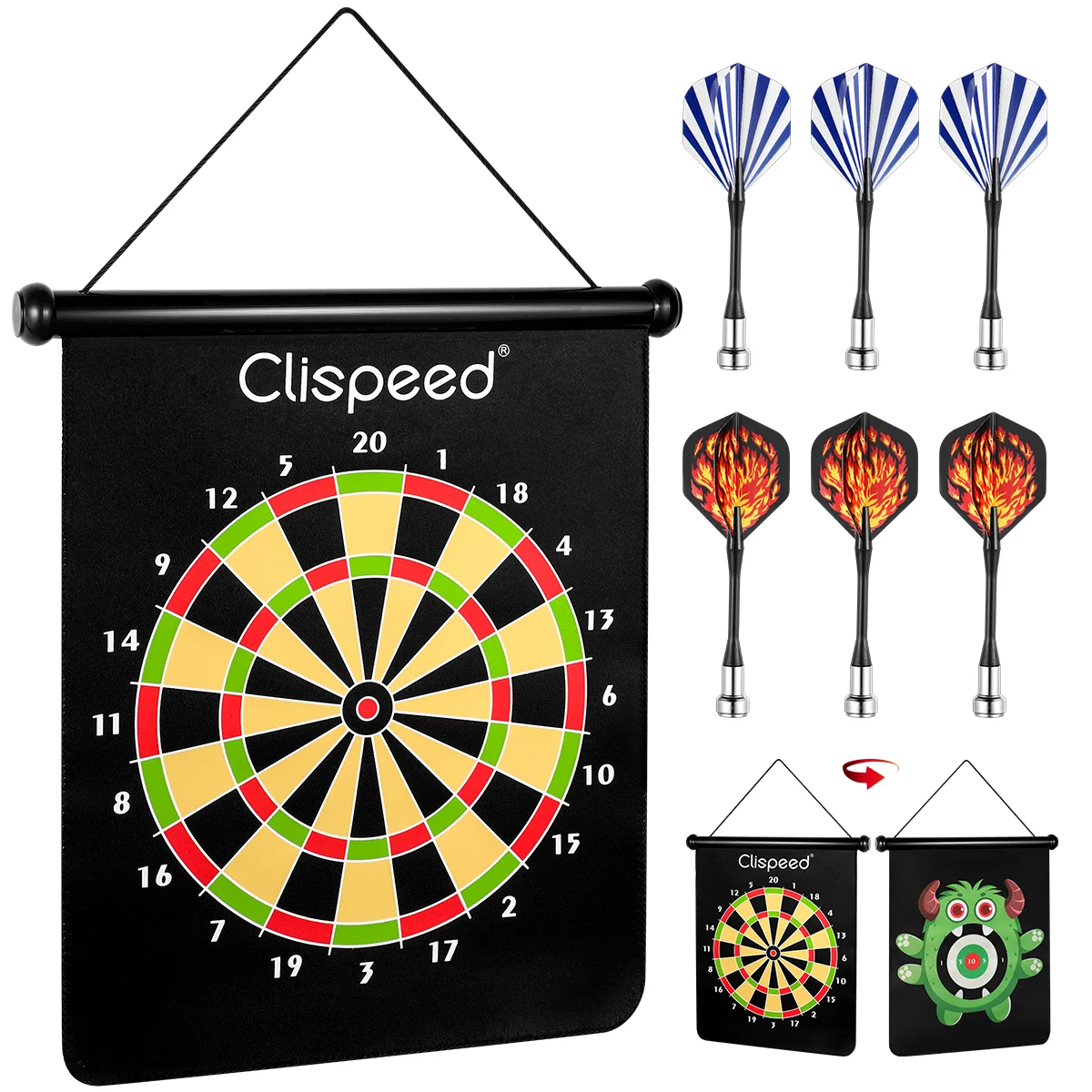 

Clispeed Magnetic Dart Board Set Double-sided Reversible Dart Game Cool Gift Includes 6 Safe Darts for Office Home Outdoor
