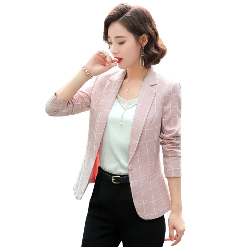 

S-5xl Womens Blazer Spring and Autumn New Plaid Suit Jacket Women Slim-Fit Business Wear Long-Sleeved Suit Women