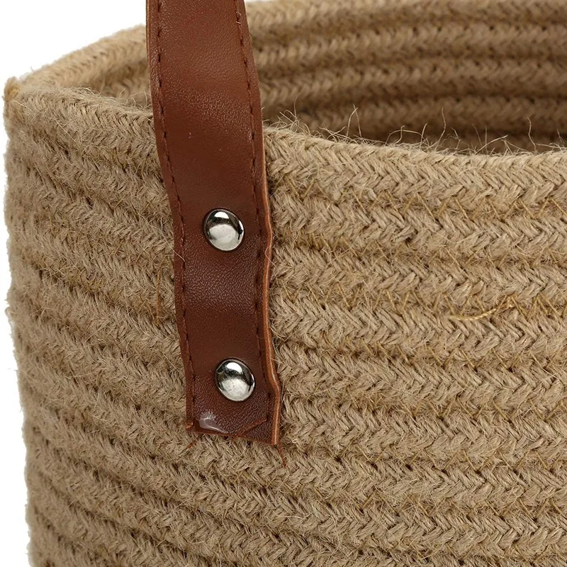 

2 Pack Wall-Mounted Storage Baskets with Leather Handles, Hanging Flowerpot Baskets, Suitable for Flower Planting