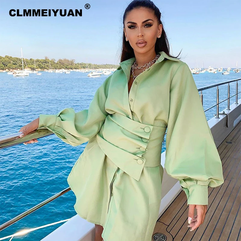 Ins Стиль мини платье Для женщин 2019 осень Фонари рукава для отдыха Элитный бренд