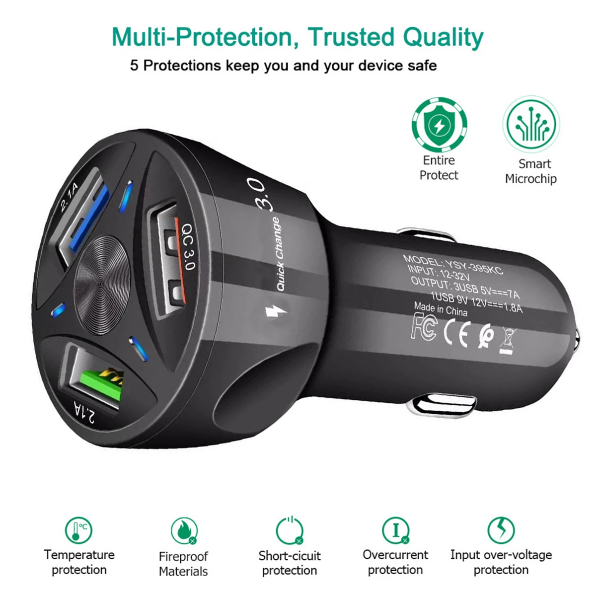 

3-Port Fast Charging Charger QC3.0 USB Car Charger for Mobile Phones Tablets